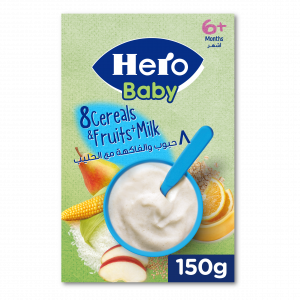 HERO BABY 8 CEREALS & FRUITS WITH MILK 150 GM